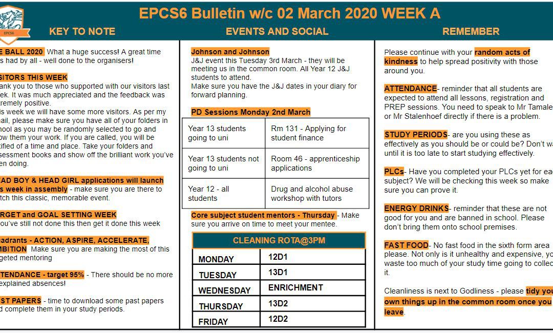EPCS6 Bulletin w/b 02.03.2020
