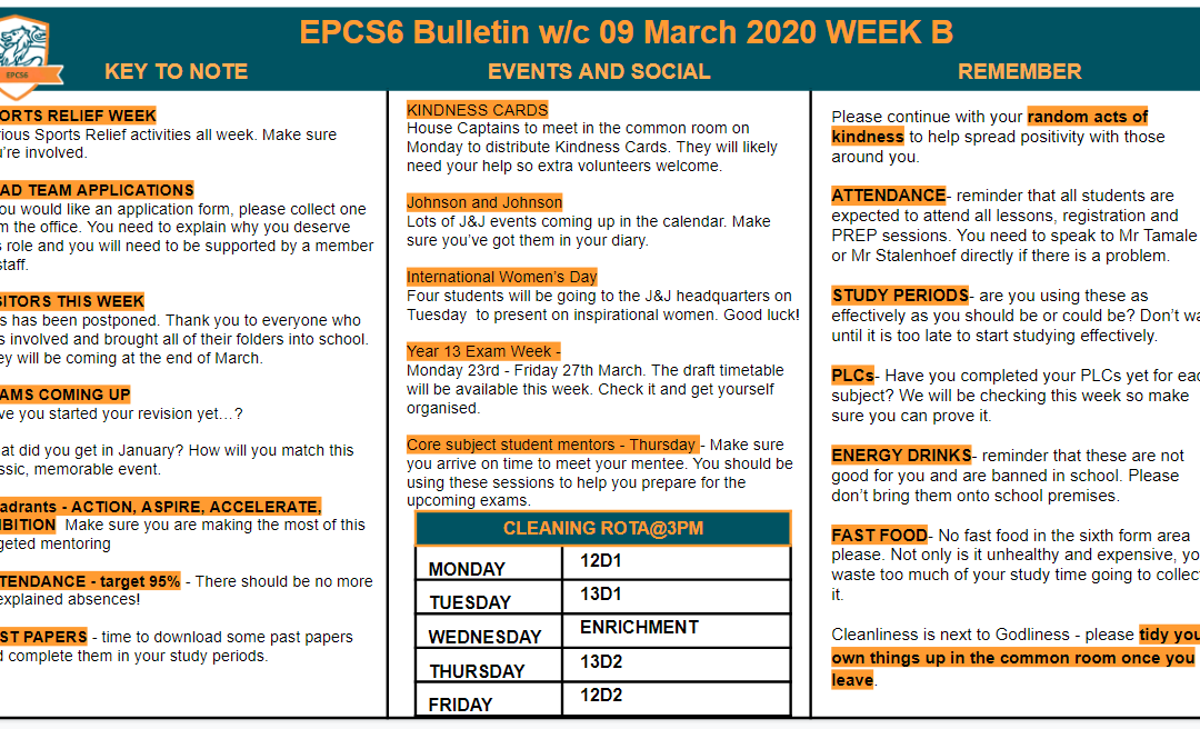 EPCS6 Bulletin w/b 09.03.2020