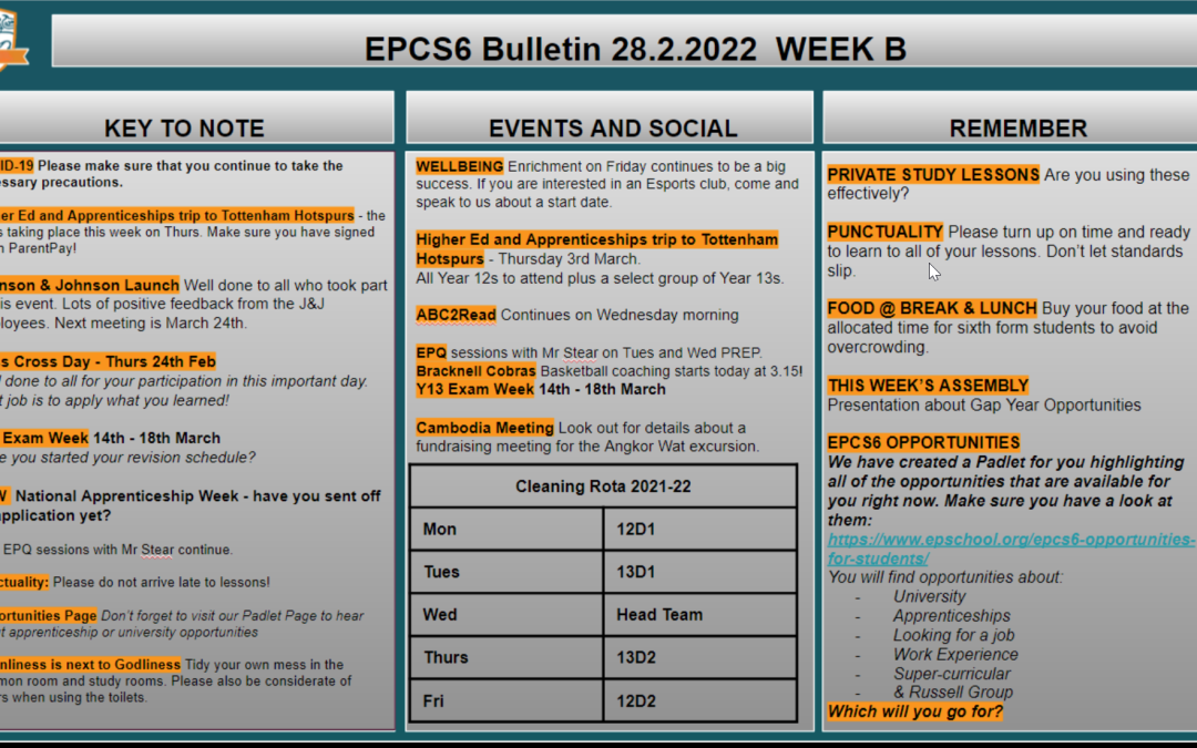 W/c 28.02.2022 Sixth Form Bulletin Week B