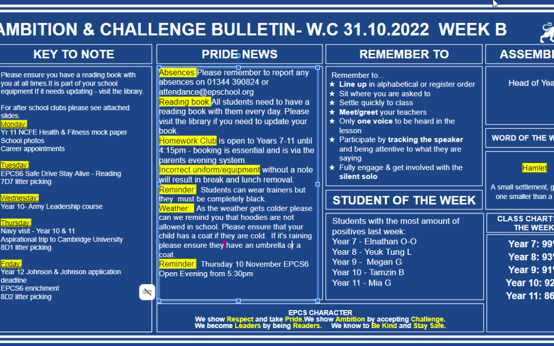 W/c 31.10.2022 Tutor Slide Y7-Y11 Week B