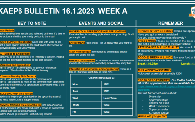 W/c 16.01.2023 Sixth Form Bulletin Week A