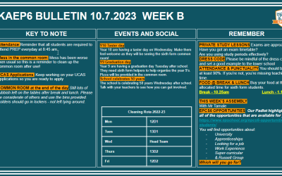 W/c 10.07.2023 Sixth Form Bulletin Week B